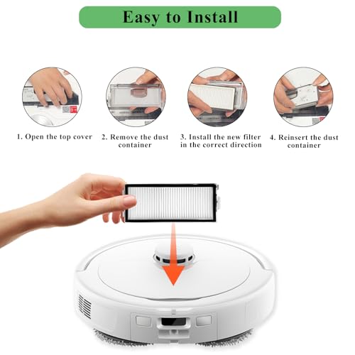 4 Pack Replacement HEPA Filters Compatible with Roborock Qrevo Master, Qrevo Slim,Saros Z70 Robot Vacuum Cleaner, Washable High-Efficiency Vacuum Filters Accessories