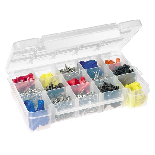 Akro-Mils 05705 Plastic Portable Parts Storage Case – Small, 8-3/8 x 5-1/8 x 1-5/8 in, 4 Adjustable Dividers, Hinged Lid, 1-Pack