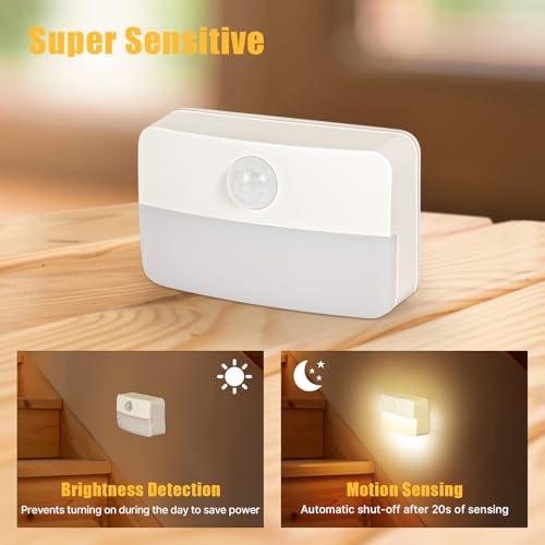 White Battery-Powered Motion Sensor Night Lights - 8 Pack for Indoor Use