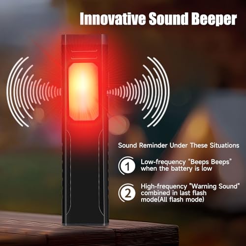 Rechargeable EDC Flashlight with Sound Beeper, Portable Flat Pocket Flashlights, Small Magnetic Flashlight, 7 Mode Side Light Clip On Handheld Flashlight for Outdoor Home Working, Black