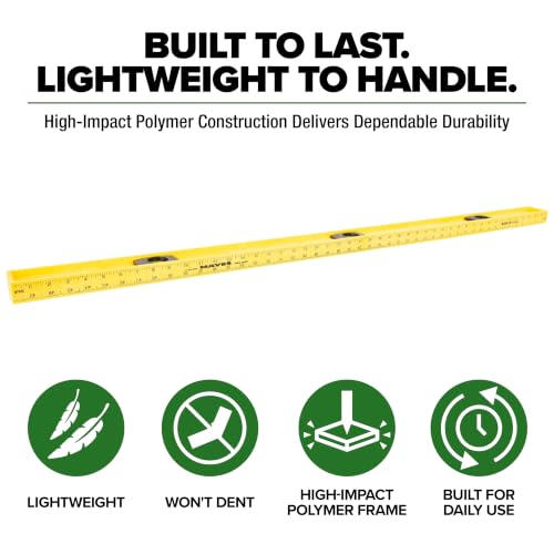 MAYES 10102 48-Inch Level - Made in USA, 0.001in Vials, Scratch-Resistant
