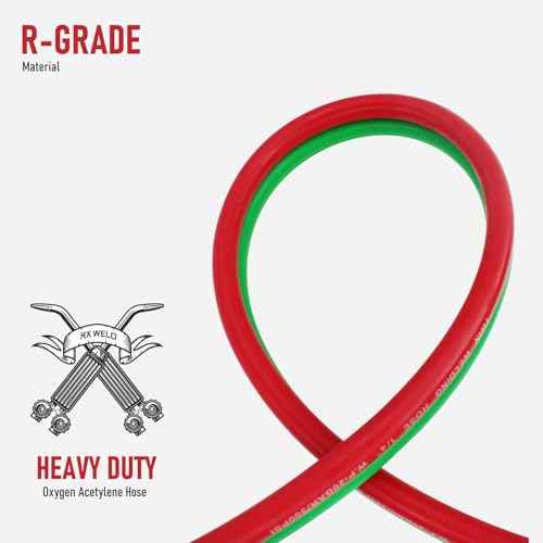 RX WELD Oxygen Acetylene Hose 1/4-Inch ¡¿ 25 Feet with 9/16"-18 B fittings,Torch Hose,Grade R (25 Feet)