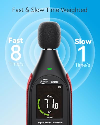 Benetech GT1355 Decibel Meter with USB Recording, 30–130 dB, Visual Alarm