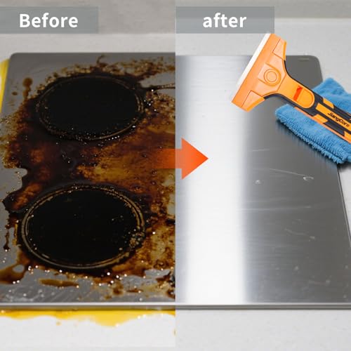 4" Razor Blade Scraper Tool ? Wide Scraper Tool with 15 Extra Replacement SK5 Blades,Glass Cleaner for Stove Tops, Windows, Paint Removal and Adhesive Residues