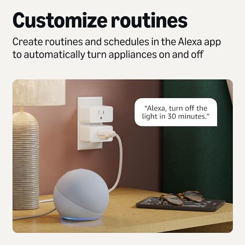 Amazon Basics 4-Pack Alexa-Only Smart Plugs, Voice & App Control, Compact Wi-Fi Outlet