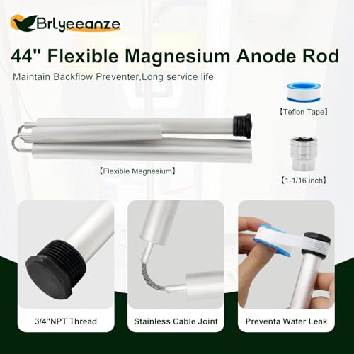 Brlyeeanze 44-Inch Flexible Magnesium Anode Rod for Water Heaters - Variation 4, 3/4" NPT, Easy Installation, Universal Compatibility