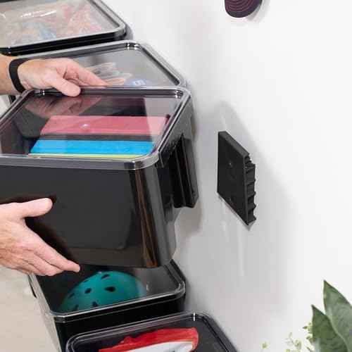 iDesign Storage Bin with Lid & Wall Mount Bracket, The Wallspace Collection ? 12" x 12" x 8", Clear Bin