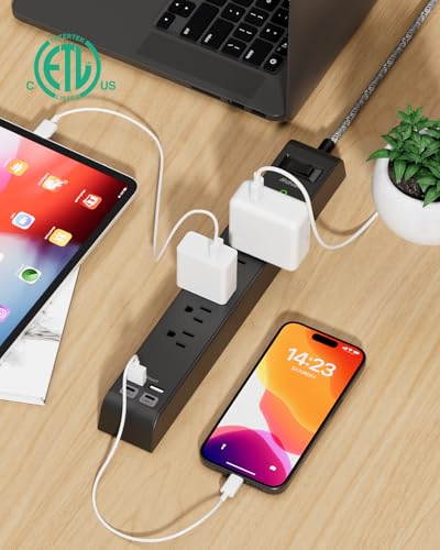 Mifaso 5ft Braided Power Strip Surge Protector with 6 Outlets & 4 USB Ports