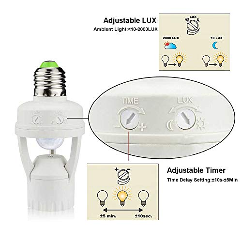 Motion Sensor Light Socket Adapter for E26 Bulbs - Auto On/Off Night Light Control