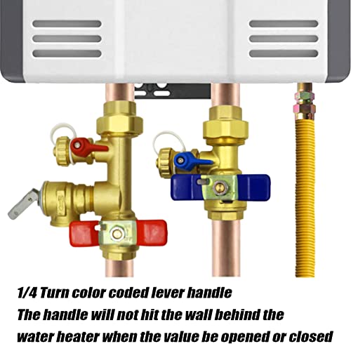 3/4 Inch IPS Tankless Water Heater Service Isolation Valve Kit with Relief Valve