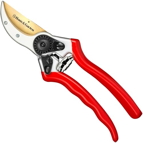 Red Haus & Garten ClassicPRO 8.5" Titanium Bypass Pruning Shears - Professional Garden Clippers