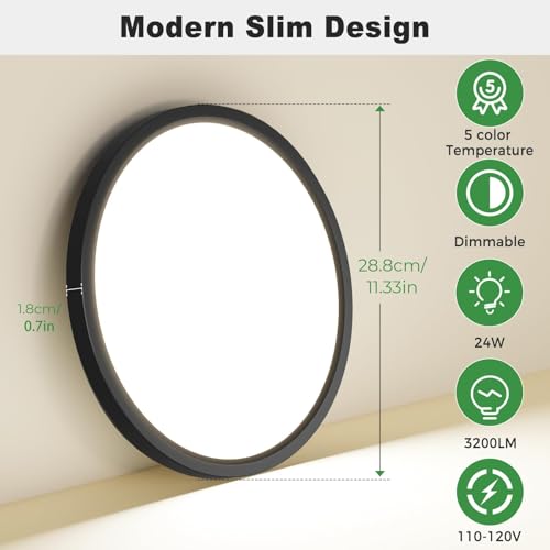 zemty 4-Pack Black 12-Inch Dimmable LED Flush Mount Ceiling Lights - Ultra-Slim, Energy-Efficient, Easy Install