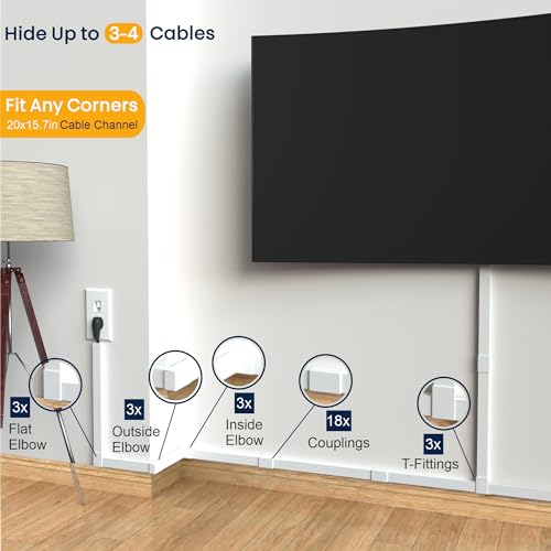 EVZA White 315-Inch Wall Cord Cover Kit for 3-4 Cables, Paintable & Self-Adhesive
