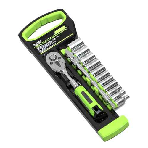 15pcs 1/4 Inch Drive Ratchet Socket Wrench Set, with Metric 4-14mm and Front and Rear Quick Released Ratchet Handle and Extension Bar Universal Joint Hand Drill Adapter, Portable Organizer