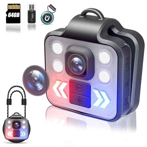 Body Camera with Audio & Video Recording - 1080P Mini Small Portable Sport 64G Cam Recorder - Flashlight Headlamp Waterproof Cam- for Child Pet Home Outdoor Fishing Camping (With Magnetic Lanyard)