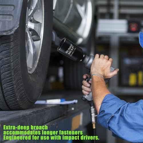 SUNHZMCKP 1/2 Inch Drive Impact Socket, SAE 1-1/4 In Deep 6 Point Socket, CR-MO, Axle Nut Impact Grade Socket for Easy Removal (1-1/4)