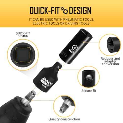 BOEN 5 Piece Impact Socket Adapter Set and Reducer Set, Standard SAE, 1/4", 3/8", 1/2" Impact Driver Conversions, CR-MO Steel Impact Driver & Wrench Conversion Kit