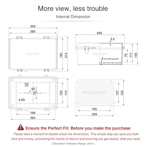 QILIPSU Waterproof Outdoor Electrical Junction Box 11.2x7.7x5.1 Inches Grey