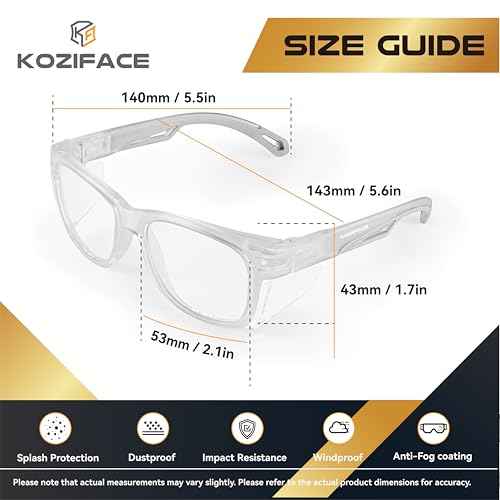 KOZIFACE E52C Anti-Fog Safety Glasses ? Z87+ Certified Protective Eyewear with Side Shields, Scratch-Resistant Clear Lens, Comfortable for Men & Women, Indoor & Outdoor Use