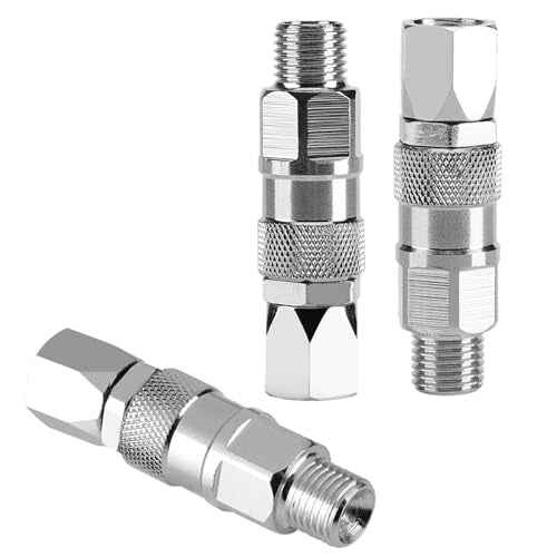 Swivel Joint, 1/4-Inch Stainless Steel Rotary Joint High Pressure Painting Supplies Airless Spray Gun Hose Swivel for Paint Sprayers, Silver, 2.5x0.6inch