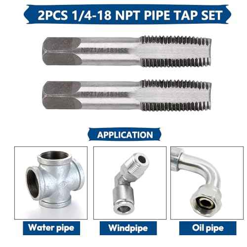 2pcs 1/4"-18 NPT Pipe Tap Set, High Speed Steel Tapered Pipe Thread Tap for Cleaning or Re-Thread Damaged or Jam Pipe Threads