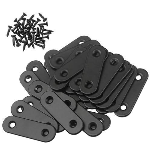 GZJoSum 40 Pcs Stainless Steel Flat Brace Plates for Furniture, Black, 2x0.6 Inches