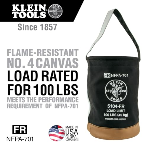 Klein Tools 5104FR Flame-Resistant No. 4 Canvas Tool Bucket – One Size