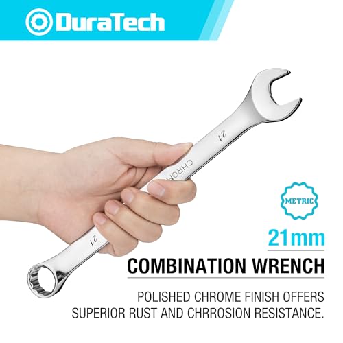 DURATECH 21mm Combination Wrench, Metric, CR-V Constructed with Mirror Polish, 12-Point, 15-Degree Offset