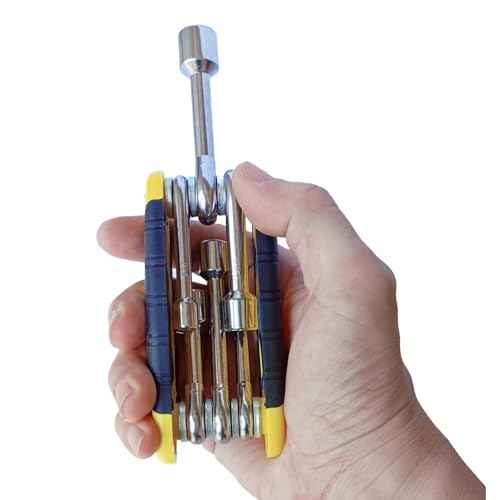 Folding Nut Driver,6 in 1 Portable Hex Nut Driver Set Metric,5mm 6mm 8mm 9mm 10mm 12mm Socket Wrench for Repair