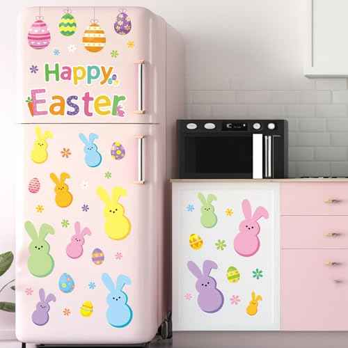 Happy Easter Wall Stickers Bunny Rabbit Egg Daisy Wall Decals Room Mural Stickers for Spring Party Home Nursery Decor, 7.9 x 11.8 Inch, 9 Sheets