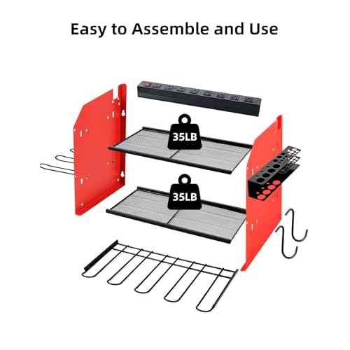 Power Tool Organizer wtih Charging Station£¬3 Layers Storage Rack with Screwdriver Rack 6 Drill Holders 8 Outlets Max Load 110lbs£¬for Workshop Garage Organizers and Storage Tool Battery Holder (Red)