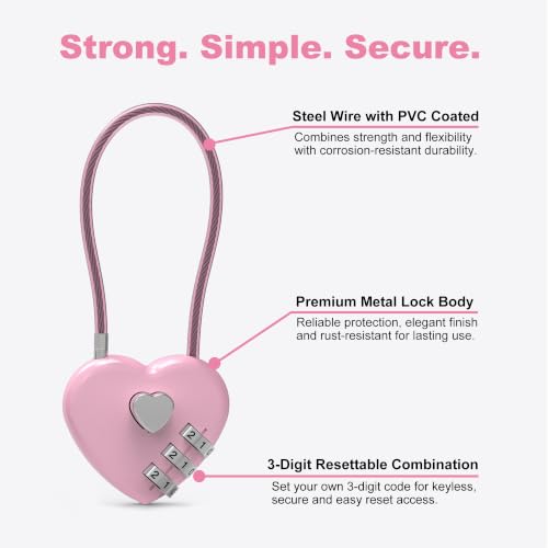 UP Security Pink 2-Pack 5-inch Cable Combination Locks for Luggage & Gym Locker