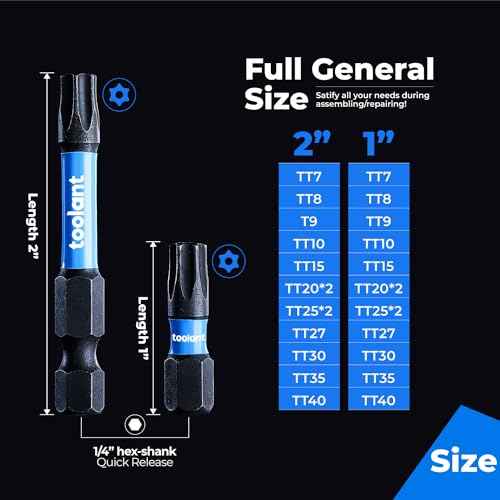 toolant Impact Torx Bit Set 27pcs (TT7-TT40), S2 Steel Security Torx Bit Set, Tamper Proof Star Bit Set with CNC Machined Tips, 1"&2" Long Impact Bits with Magnetic Bit Holder and Storage Box