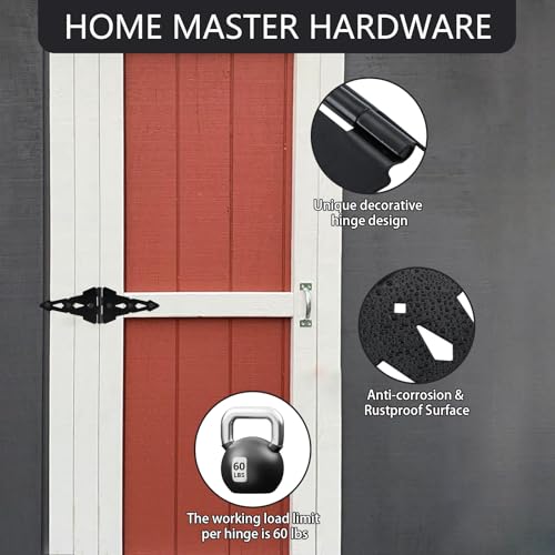 8-Inch Heavy Duty Decorative Strap Hinges with Spring Latch for Fence Gate - Black, Reversible, Easy Install