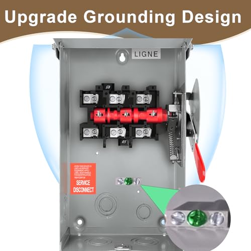 FixOasis 3P 60 Amp Non-Fusible Disconnect Switch with Ground, NO FUSE Version