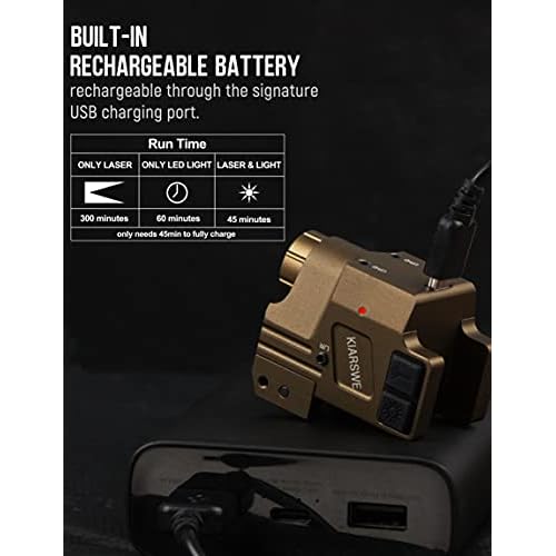 Red Green Laser Light Combo, 500 Lumens Red Green Laser, Supcompact Pistol Laser Light Combo, USB Rechargeable Red Green Laser Beam