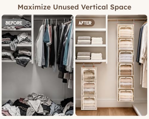 Homsorout 6-Tier Modular Hanging Closet Organizer Separable Beige / 6-Shelf