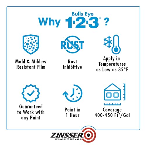 Zinsser Bulls Eye 1-2-3 Water-Based Primer & Sealer, White, Quart