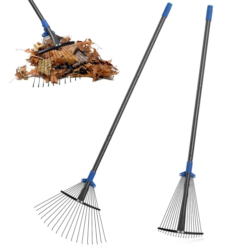 5 Ft Adjustable Metal Leaf Rake with Expandable Head - Heavy Duty Garden Tool