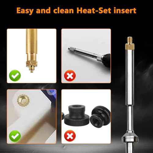 7 Heat Set Insert Tips & 1 Soldering Iron Adapter, Brass Heat-Set Insert Tips for Threaded Inserts M2 M2.5 M3 M4 M5 M6 M8, Plastic 3D Printer Soldering Iron Tipsfor Weller SP40NUS/Hakko FX-888D/900M