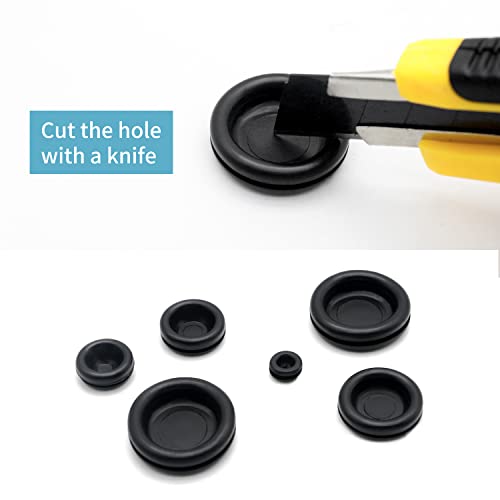 Vrupin 188-Piece Rubber Grommet Kit - 7 Sizes Black for Wiring & Plumbing