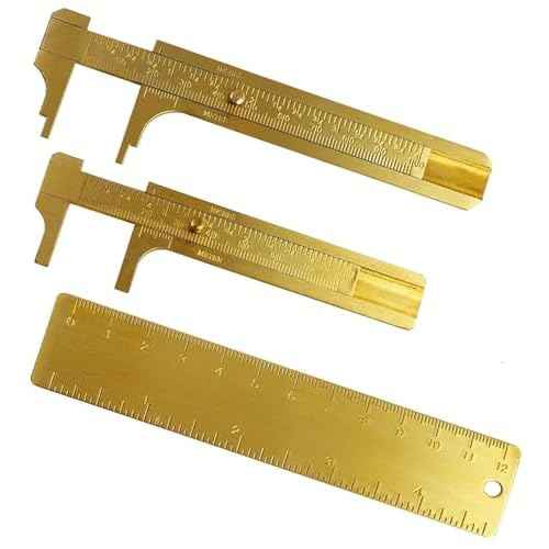 3Pcs Brass Vernier Caliper Pocket Caliper Handy Caliper Measuring Mini Tool Double Scale Sliding Gauge Metal Pocket Ruler for Bead Wire Jewels Rings Measurement(80mm,100mm,120mm)