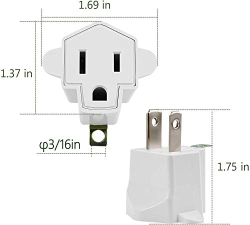 JACKYLED 4-Pack Fireproof 3 Prong to 2 Prong Electrical Adapter, Ivory White