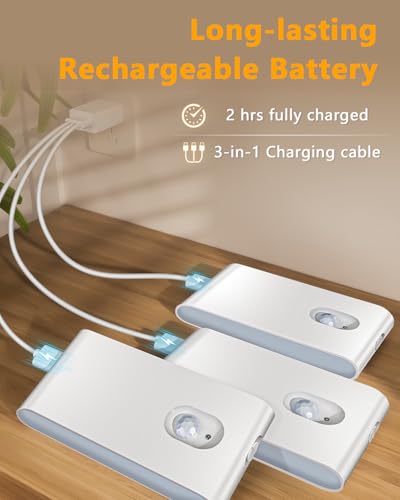 WILLED White Rechargeable Indoor Stair Lights 4-Pack Wireless Motion Sensor Night Lights