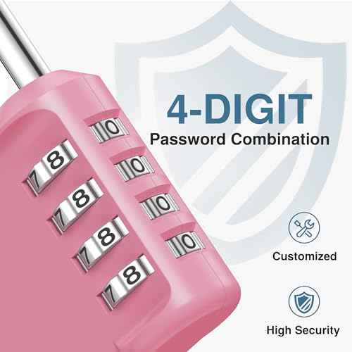 Puroma Combination Lock 4 Digit Waterproof Locker Locks Secure Outdoor Padlock for Gym Lockers, Toolboxes, Gates, Fences, Storage, Sports Locker, Cabinets (Rose Pink)
