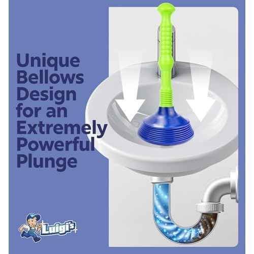 Luigi's Sink Plunger Kitchen - Sink Plunger Bathroom - Drain Bathtub or Shower - Small and Powerful Clog Remover - Commercial Style "Plumbers Plungers" with Large Bellows