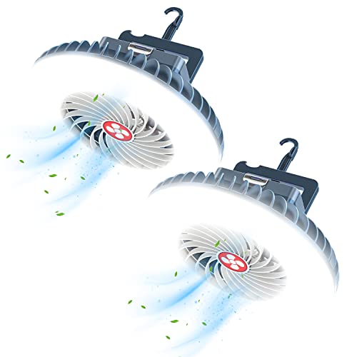 2-Pack Portable Camping Fans with LED Lanterns, USB Rechargeable Waterproof Tent Fans