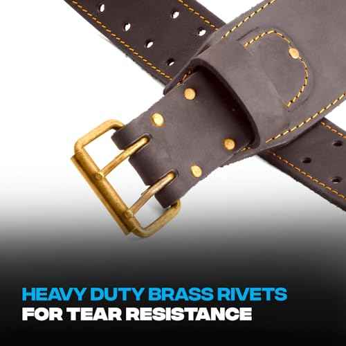 OX Tools 2-inch Wide Full Grain Leather Tool Belt - 2" Wide Oil Tanned Double Stitched Construction Belt with Rivets for Waist Size 35" to 46" Carpenter Tool Belt - OX-P263313