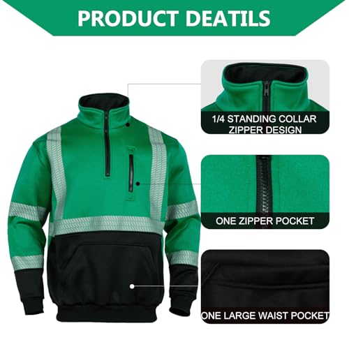 FONIRRA High Visibility Reflective Hoodies for Men Cold Weather Zip Safety Sweatshirts ANSI Class 3 Hi Vis Work Construction Jackets