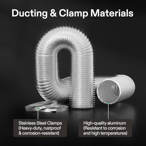VIVOSUN 4 Inch Flex Aluminum Ducting, 25 Ft Air Duct with 2 Clamps,